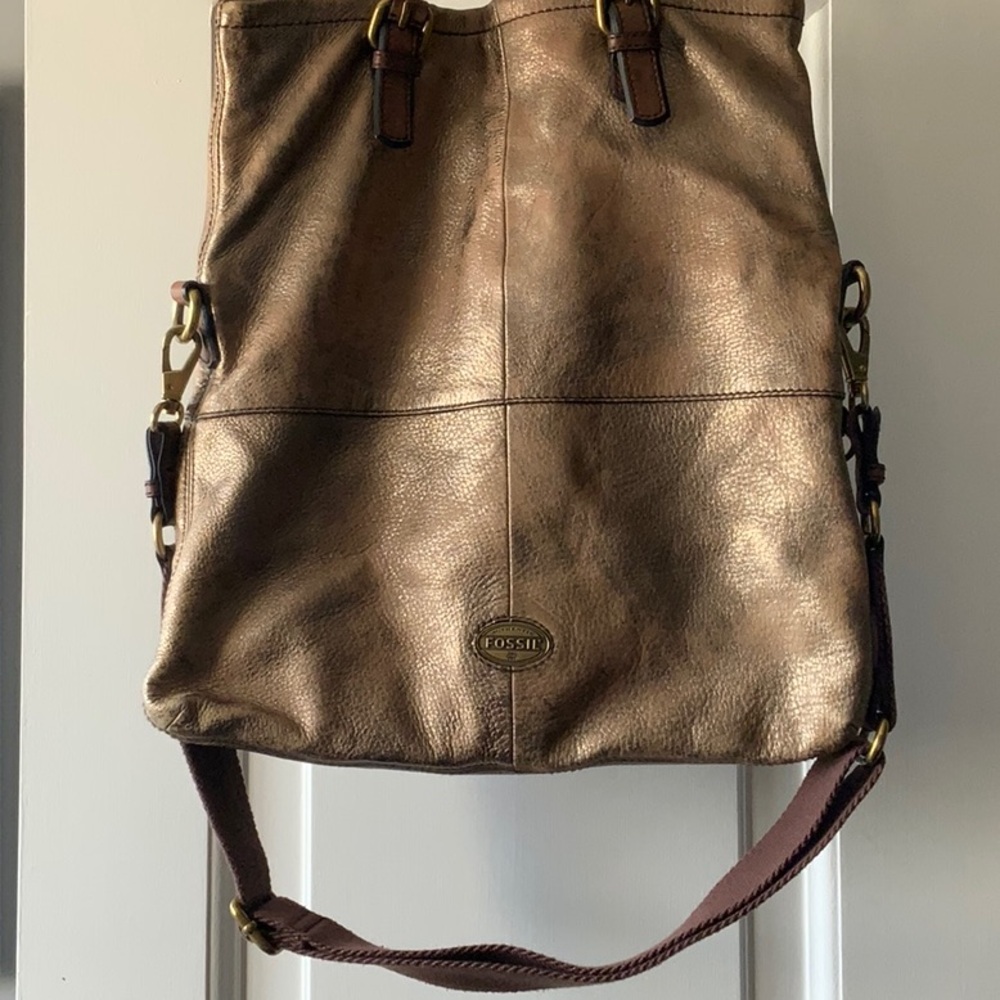 Fossil Large Brown Metallic Leather Handbag